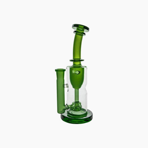 Green Torus. Straight neck, borosillicate glass. 14mm female -90 degree joint. 9 inches height