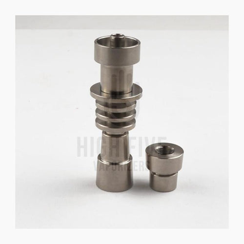 Universal Deep Dish Titanium Nail with Matching Carb Cap 20mm. Fully adjustable and concertible domeless titanium nail fits 14mm male, 14mm female, 18mm male and 18mm connections